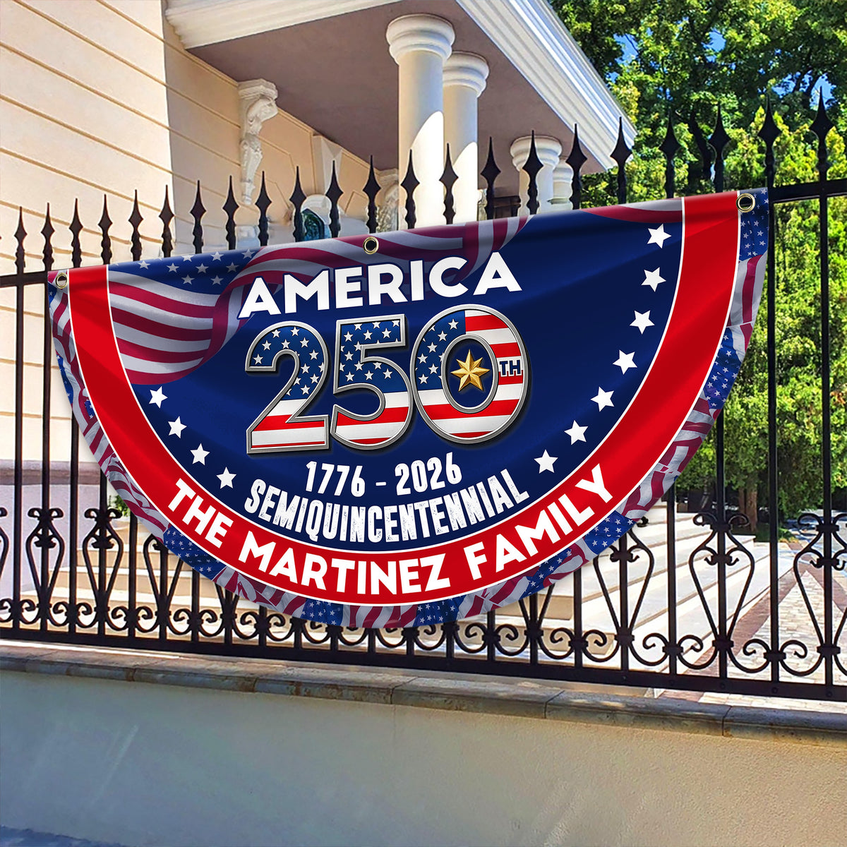 Custom Family Name America 250 1776–2026 Semiquincentennial Non-Pleated Fan Flag CH07 910450