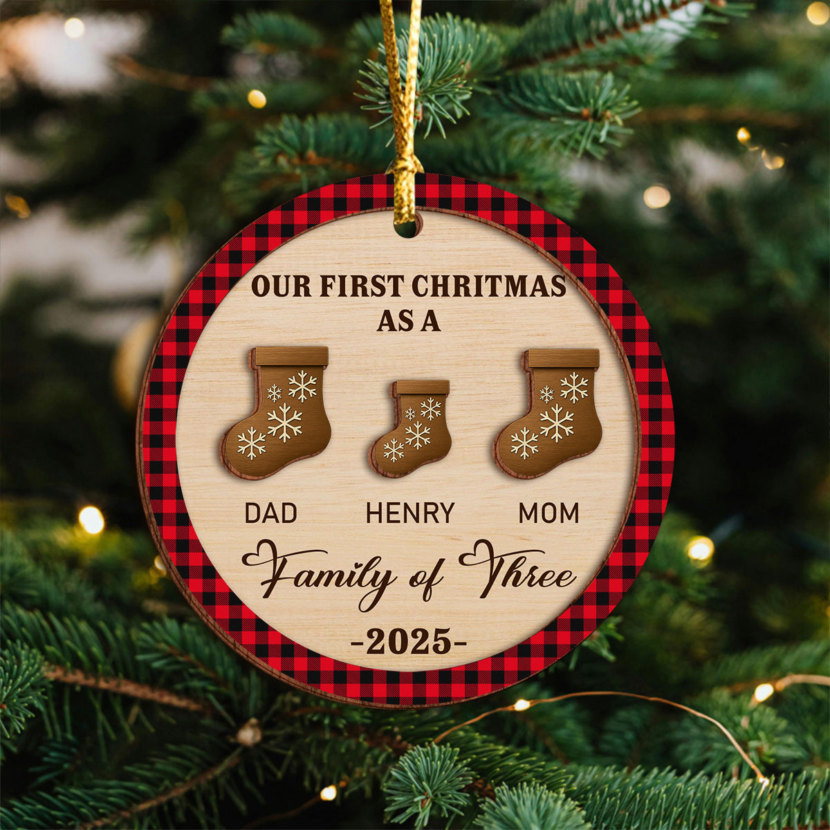 First Christmas As A Family Christmas Stockings - Personalized 2-Layered Wooden Ornament CH07 899338