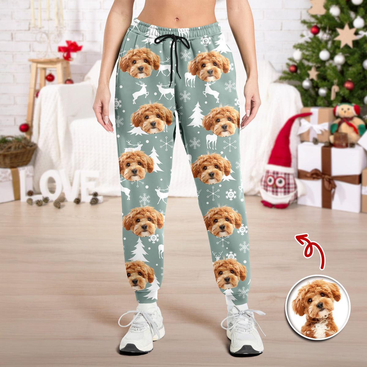 Custom Photo Dog Christmas Sweatpants, Gift For Dog Mom Dog Dad HA75 892988
