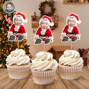 Custom Baby Santa Photo First Christmas Cupcake Topper CH07 899030