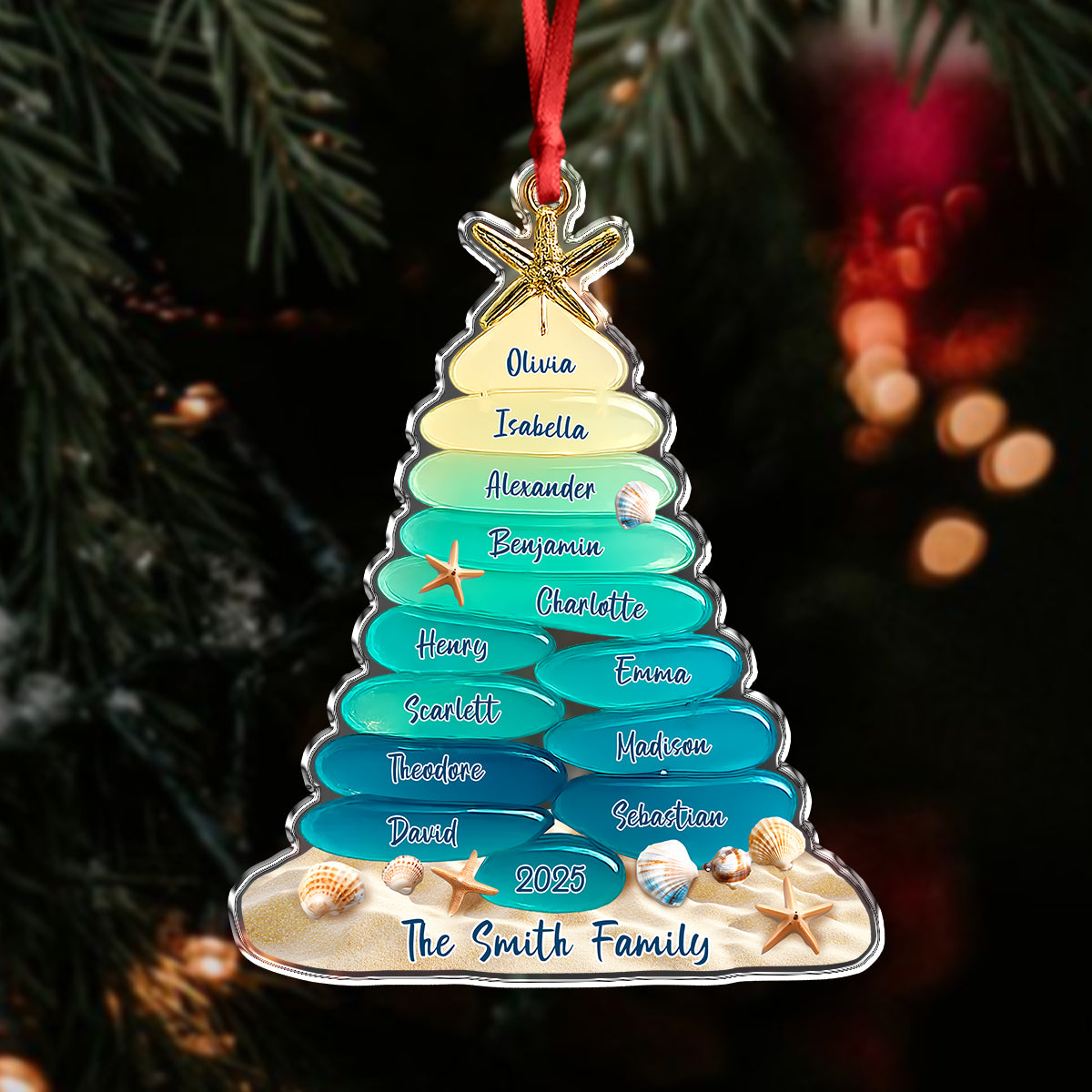 Custom family Name Sea Glass Family Tree 2D Flat Acrylic Ornament CH07 899860
