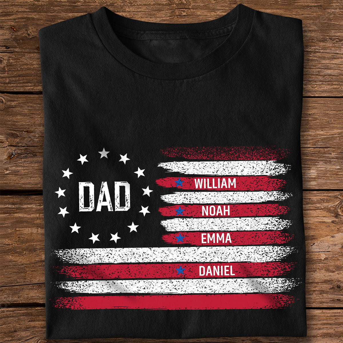 Personalized American Flag Dad Shirt - Custom Kids' Names Father's Day Dark Shirt CH07 910608