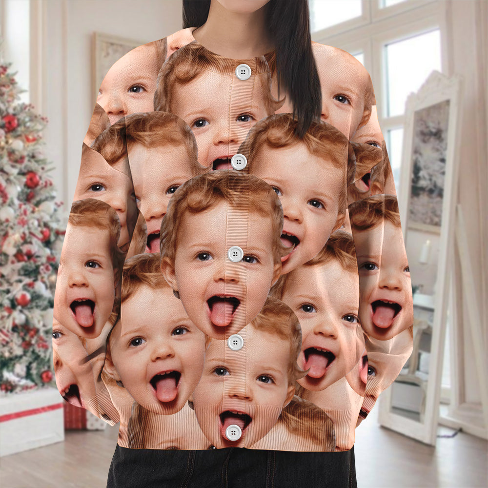 Custom Funny Kid Face Cardigan Gift For Family CH07 899826