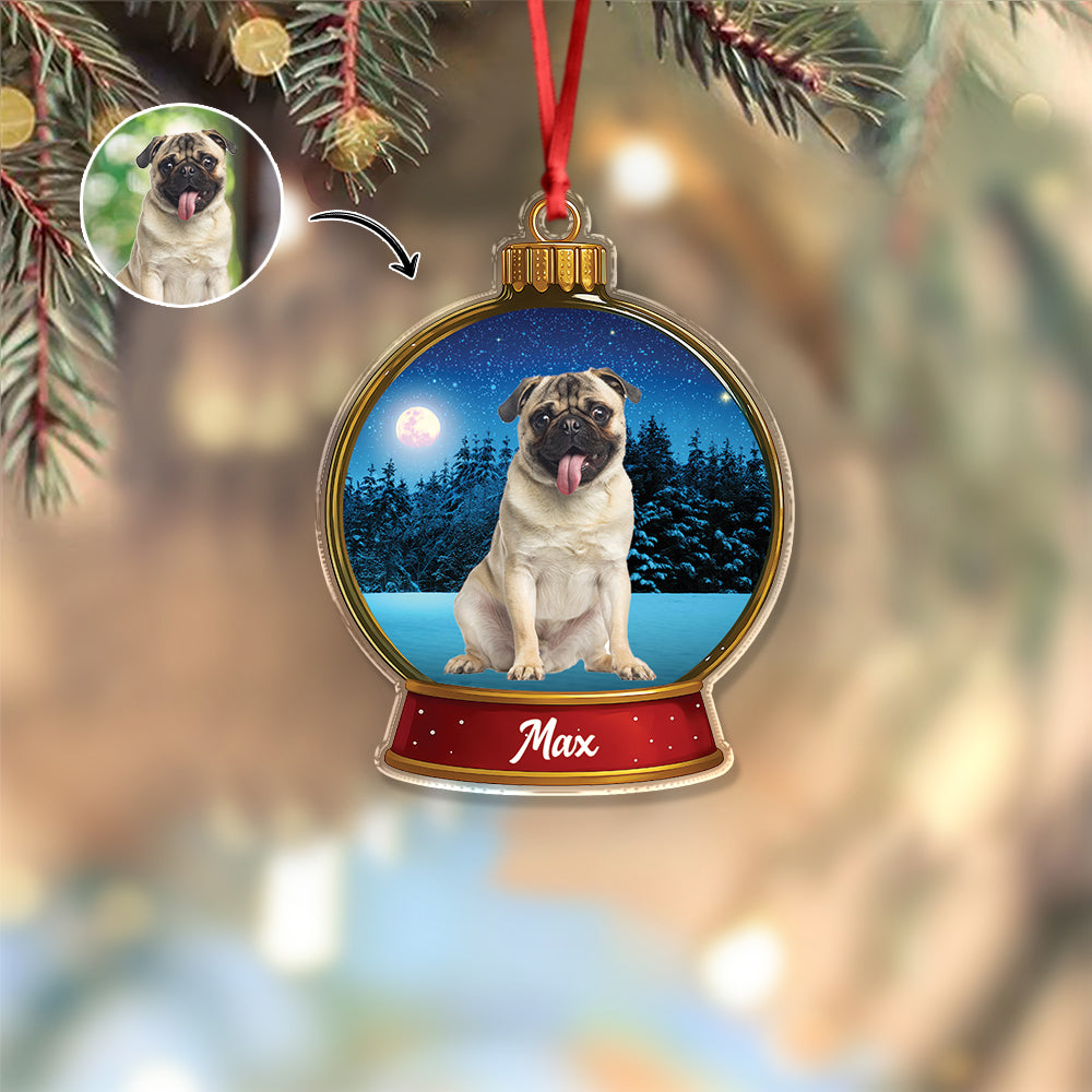 Custom Dog Photo Snow Globe With Name Acrylic Ornament Christmas Gift For Dog Lover CH07 896814
