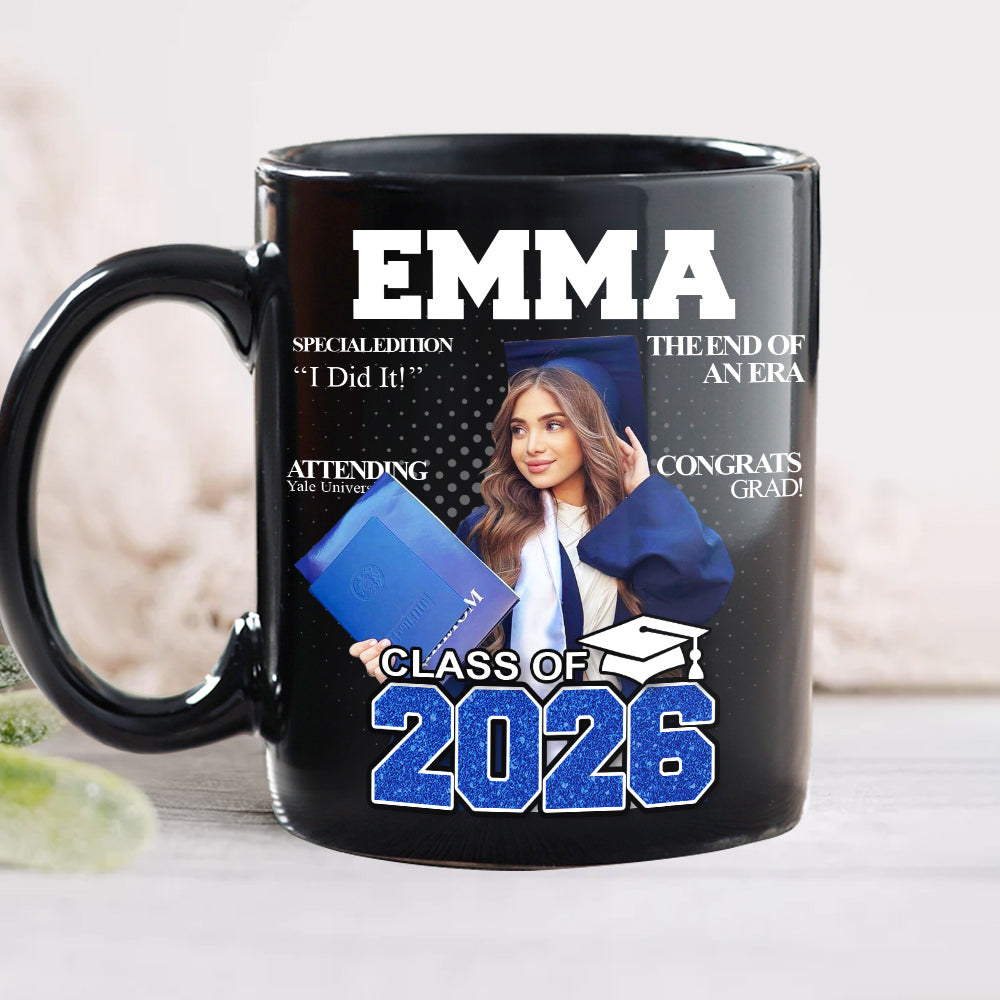 Custom Photo Congrats Class Of 2026 Magazine Graduation Gift Black Mug LM32 899367