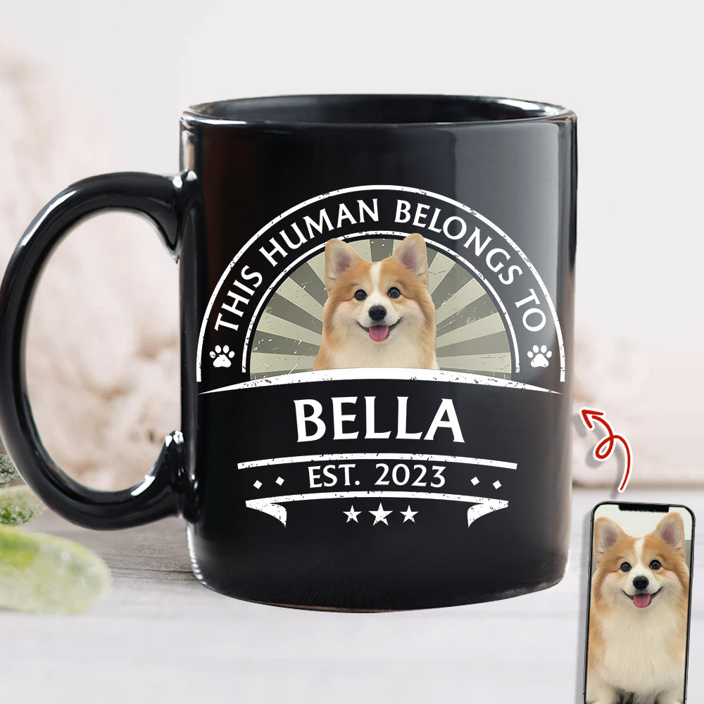 Custom Dog Photo This Human Belong To Black Mug Gift For Dog Lovers LM32 895101
