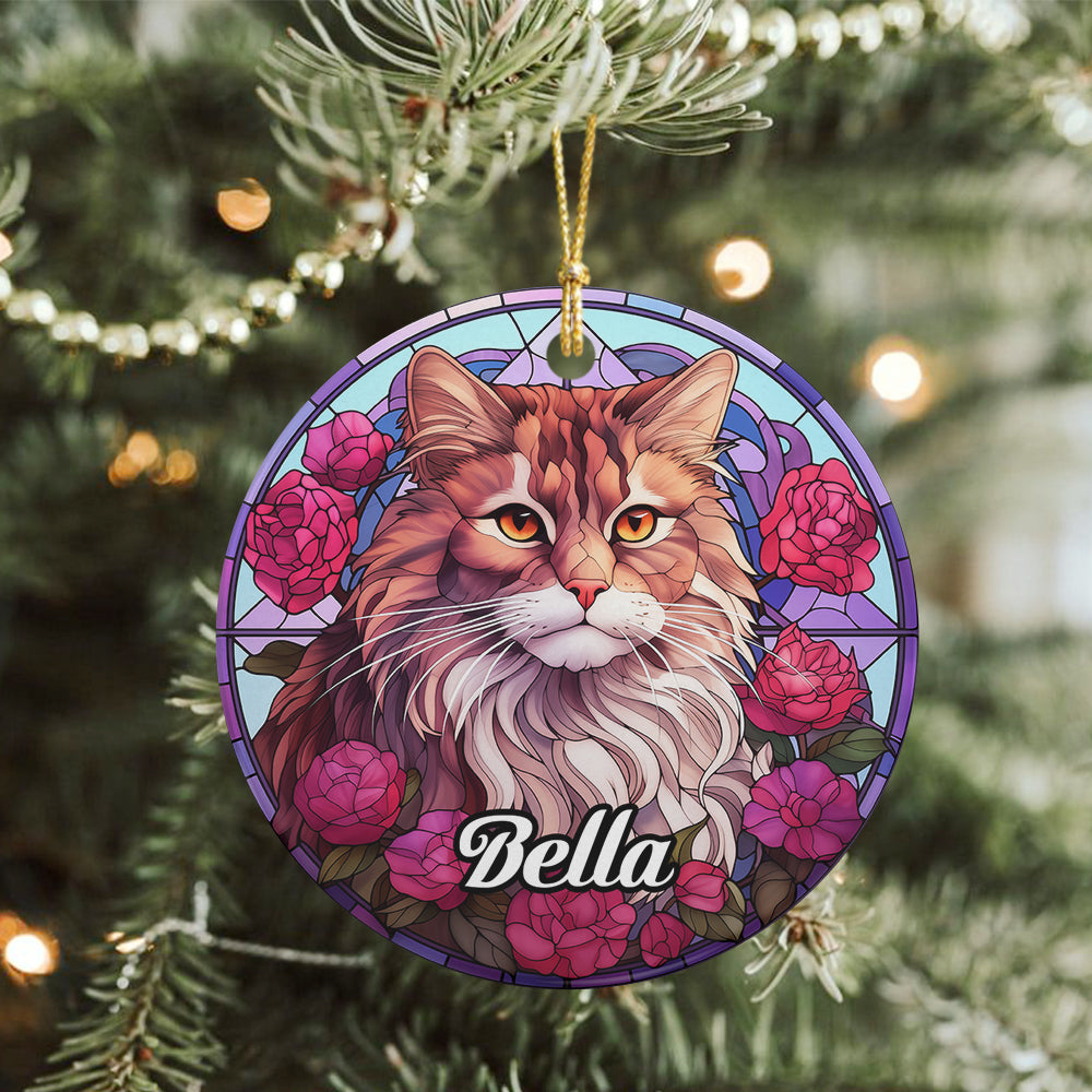 Custom Cat Stained Glass Style Christmas Ceramic Ornament TH10 896421