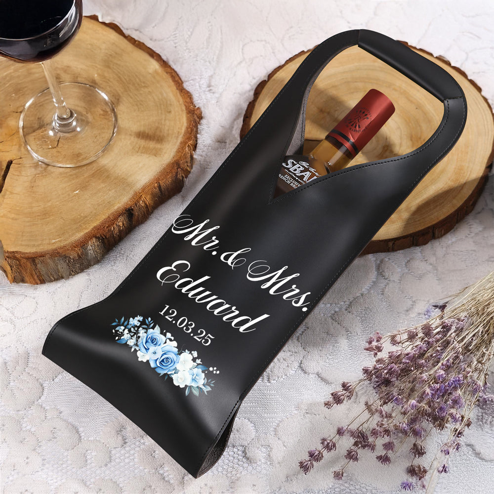 Personalized Mr Mrs Wedding Leather Wine Bag Engagement Gift, Wedding Gift CH07 896380