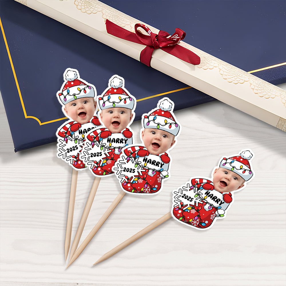 Custom Photo Peeking Baby First Christmas - Personalized Cupcake Toppers LM32 895781