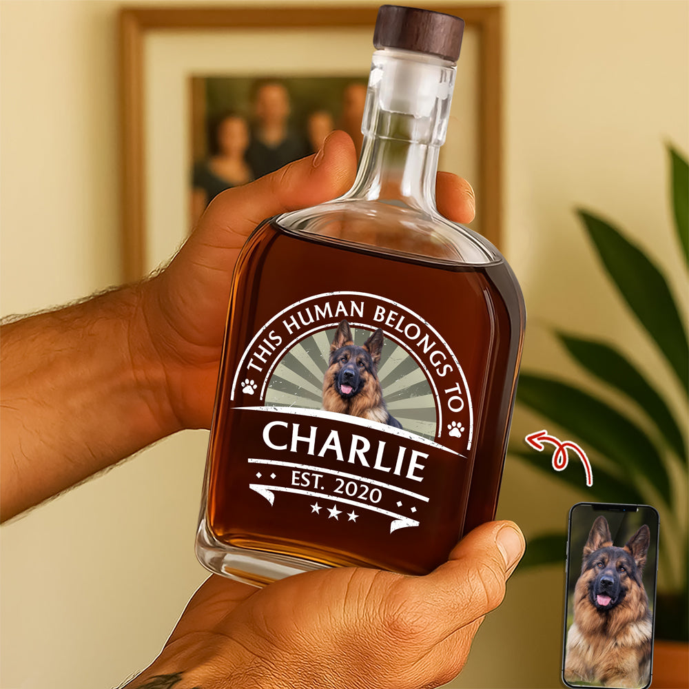 Custom Dog Photo This Human Belong To Whiskey Bottle For Dog Lovers LM32 895021