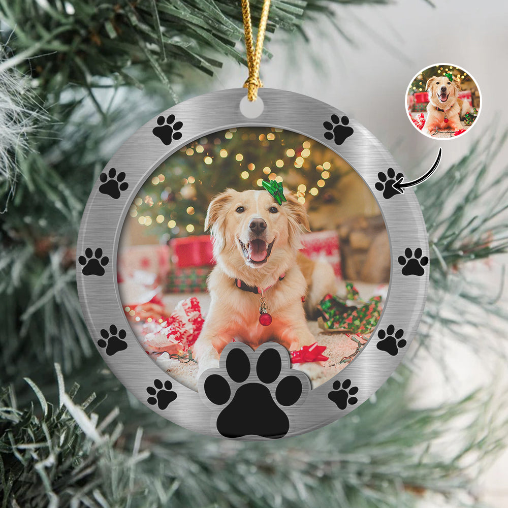 Custom Photo Round Paw Print Christmas Ceramic Ornament For Dog Lovers TH10 894821
