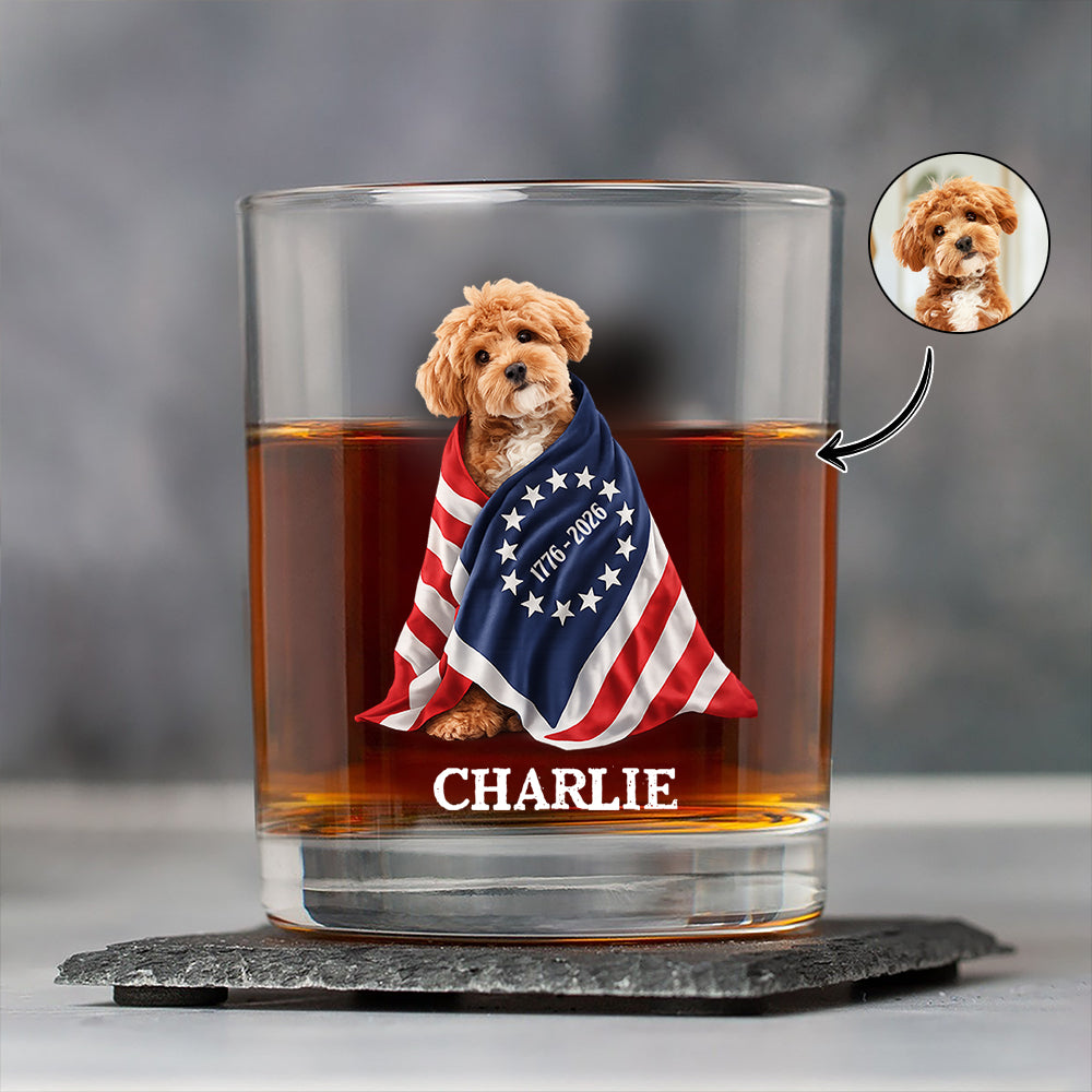 Custom Photo Dog Cat With America 250 Whiskey Glass HO82 901258