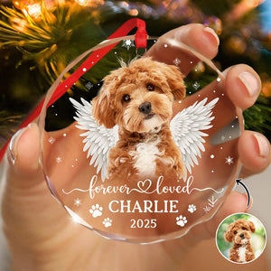 Custom Dog Photo Forever Loved Memorial Glass Ornament HA75 897034