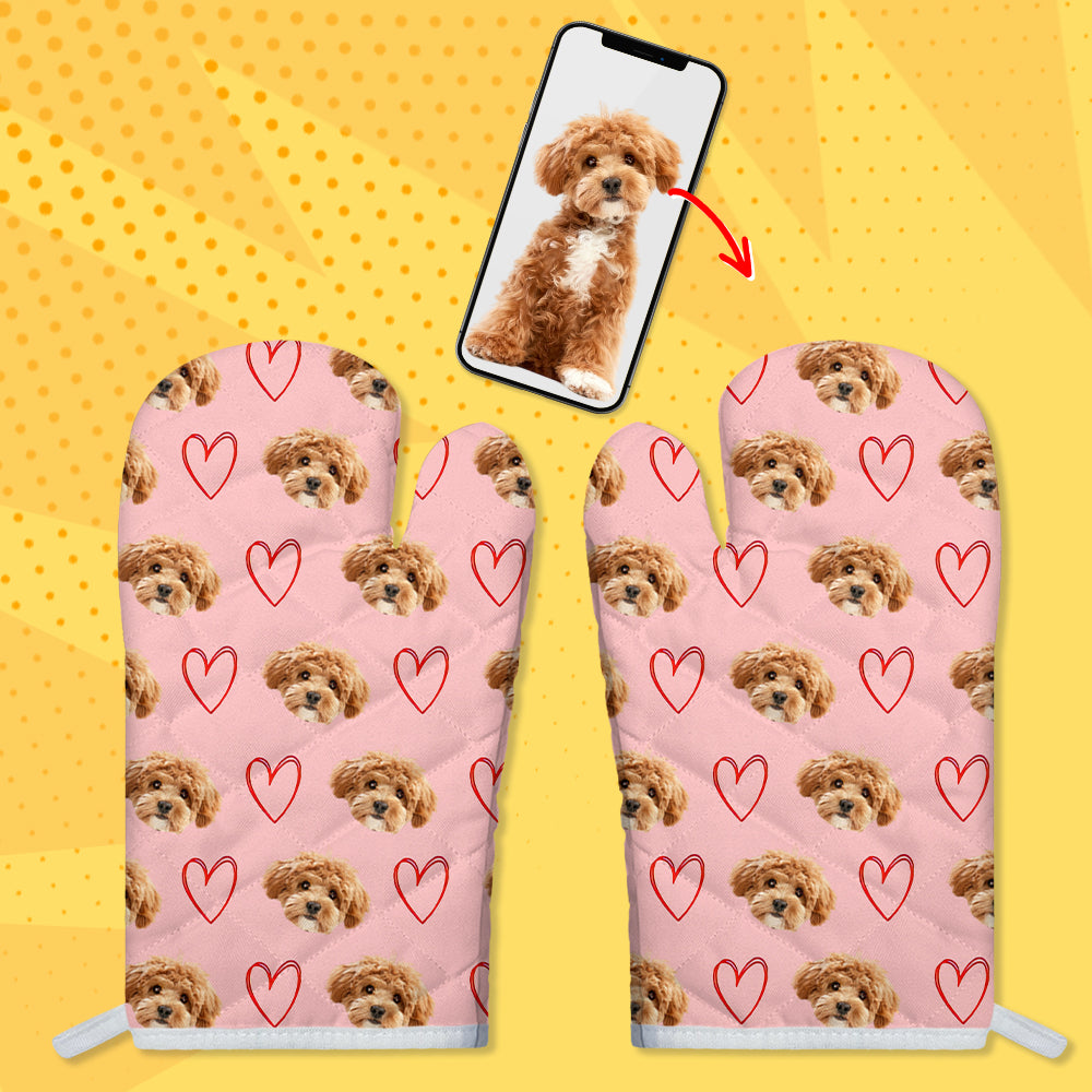 Personalized Pet Photo with Cute Pattern Oven Mitt, Custom Gift for Pet Lovers LM32 899229