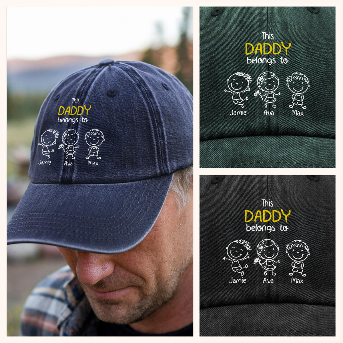 This Daddy Belongs To Us Personalized Washed Denim Baseball Cap HA75 897202