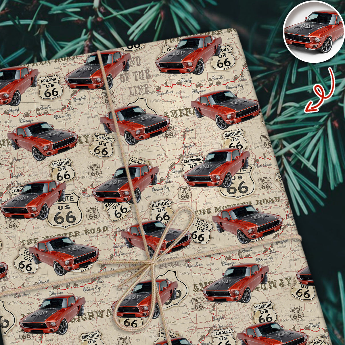 Custom Car Photo Retro Route 66 Wrapping Paper Gift For Car Lover CH07 899932