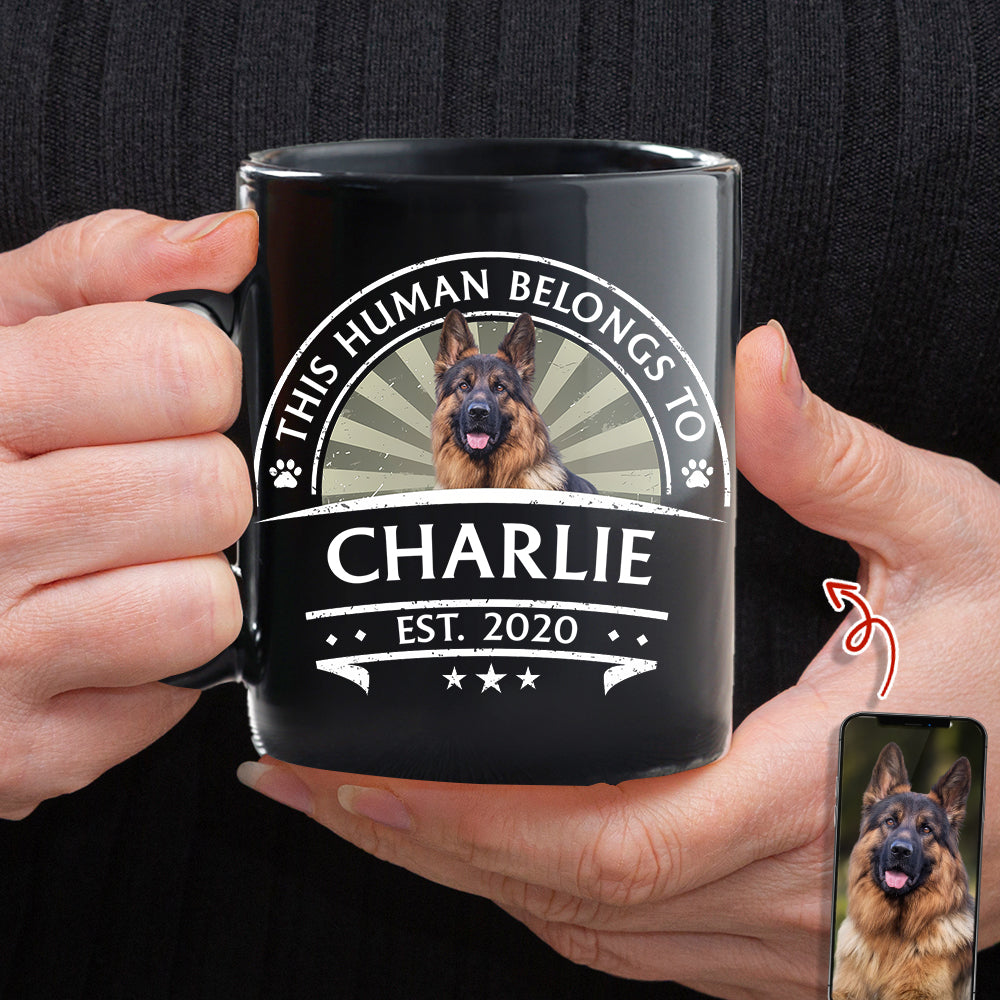 Custom Dog Photo This Human Belong To Black Mug Gift For Dog Lovers LM32 895101