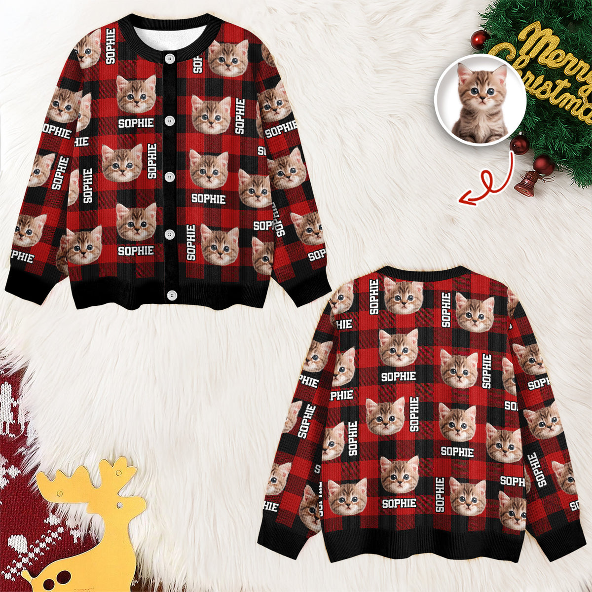 Custom Dog Cat Face Photo And Name Ugly Cardigan For Dog/Cat Lover TH10 896345