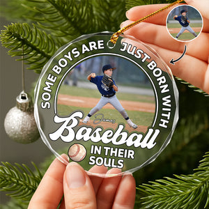 Custom Photo Some Boys Are Just Born With Baseball In Their Soul Glass Ornament TH10 896461