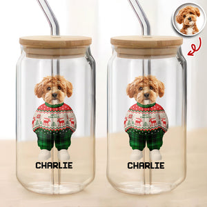 Custom Photo Dog Cat Xmas Clothes Christmas Glass Can With Lid For Dog Cat Lovers CH07 899140
