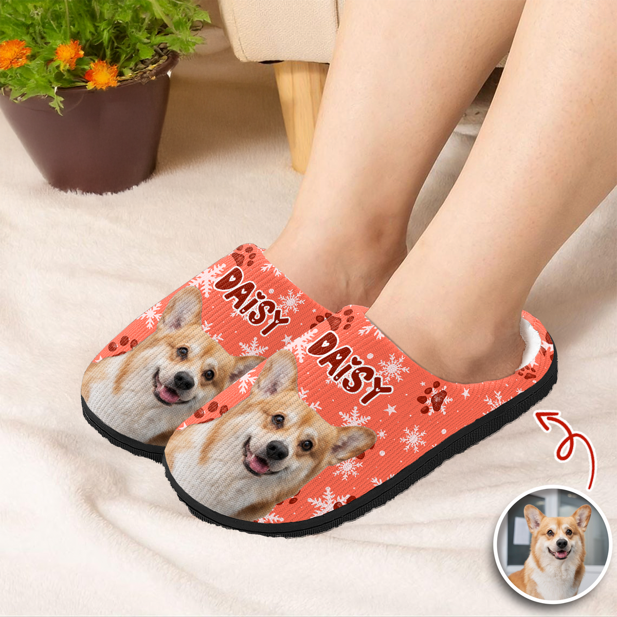 Custom Dog Photo Christmas Fluffy Slippers Christmas Gift CH07 896402