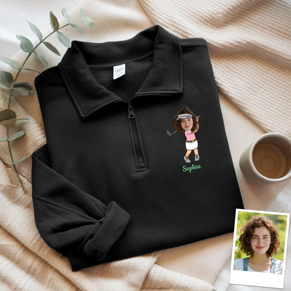 Custom Funny Face Golf Print Quarter Zip Sweater HA75 898650