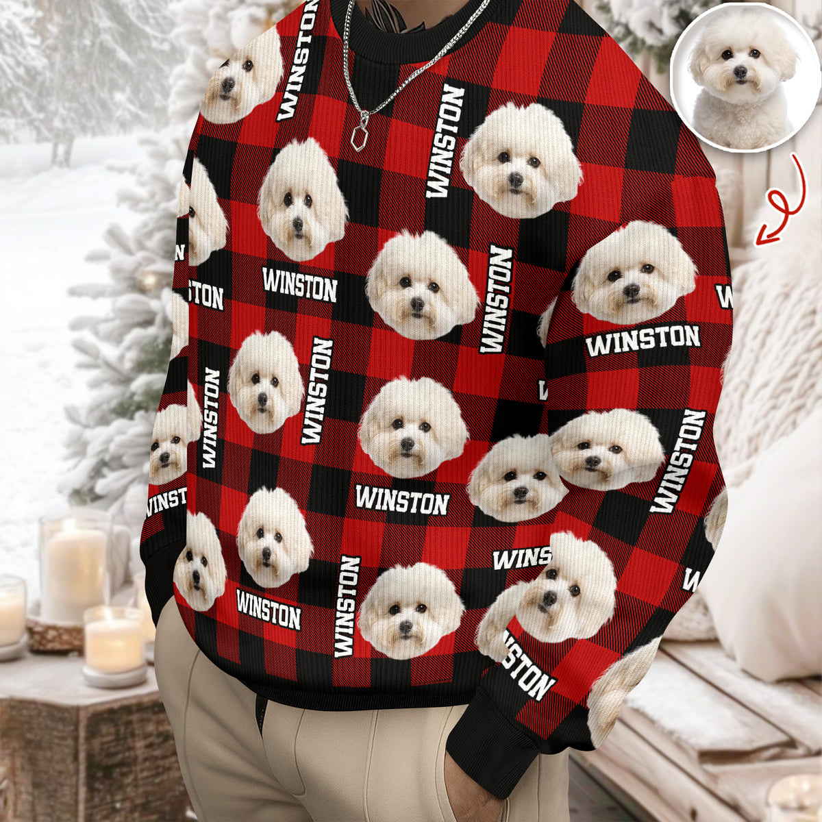 Custom Dog Photo And Name Christmas Ugly Sweater For Dog Lover TH10 896679