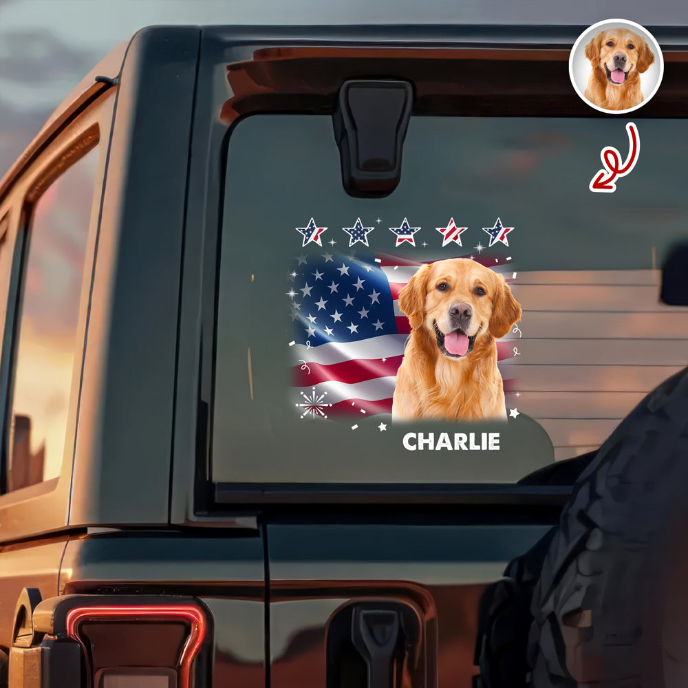 Custom Photo Dog With American Flag Car Window Decal Sticker HA75 920564