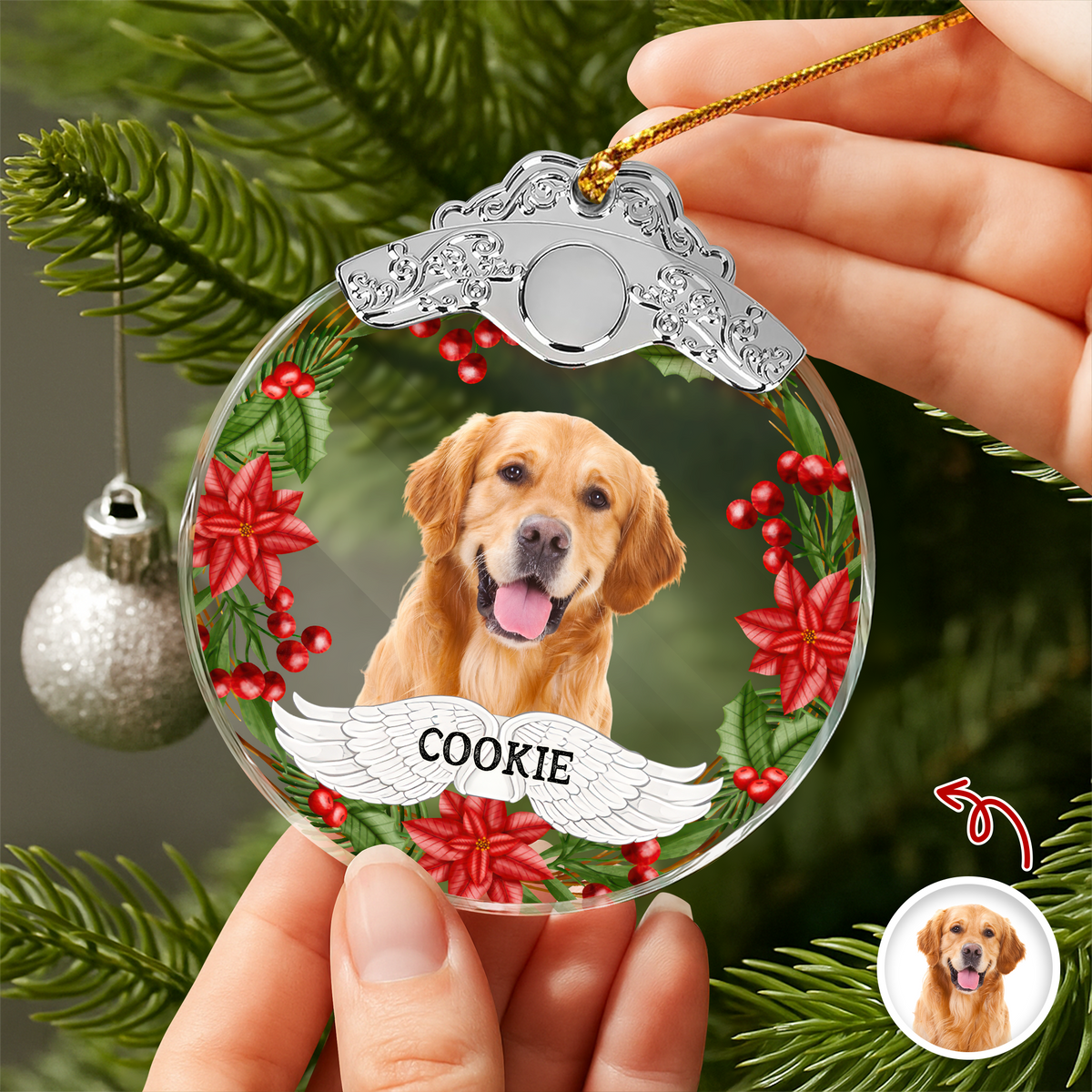 Custom Photo Dog Metal Glass Ornament For Christmas HA75 897168