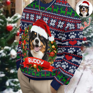Custom Dog Photo With Christmas Wreath Ugly Sweater TH10 896273