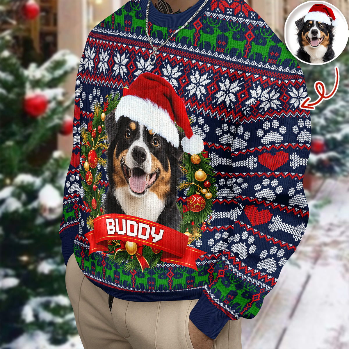 Custom Dog Photo With Christmas Wreath Ugly Sweater TH10 896273