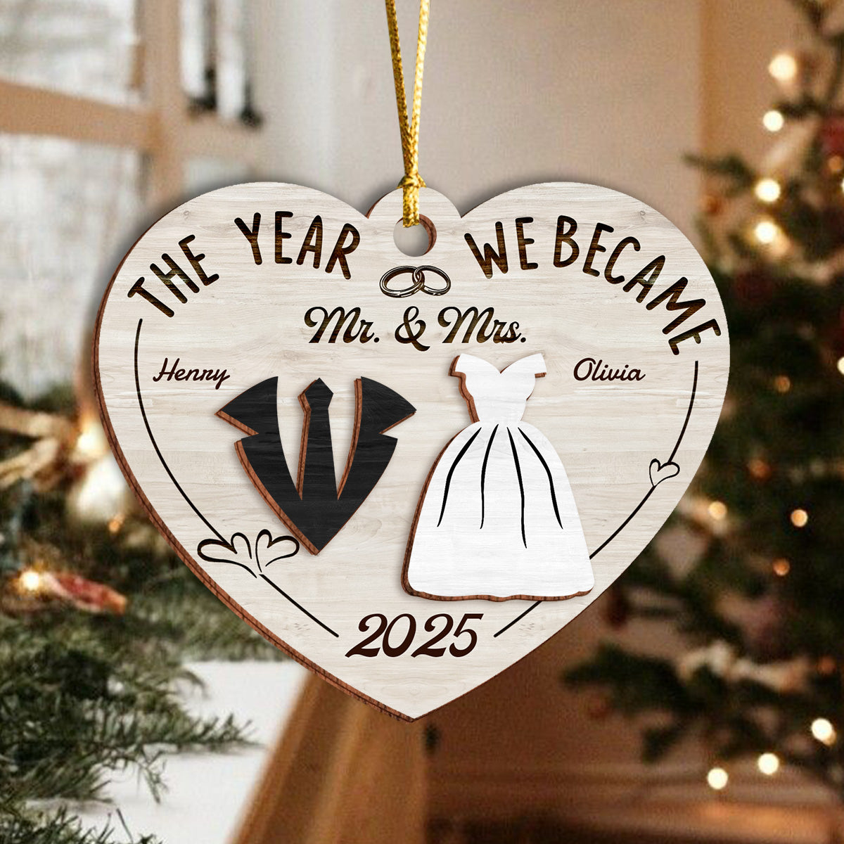 The Year We Became Mr. & Mrs. - Personalized 2-Layered Wooden Ornament CH07 896972