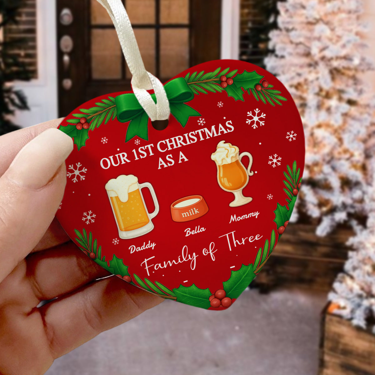 Our First Christmas As A Family Personalized Christmas Heart Shaped Ceramic Ornament HA75 897802