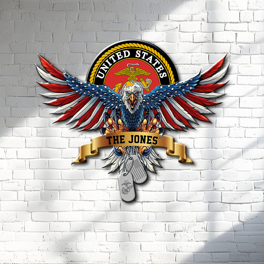 Personalized Name USA Bald Eagle with Flag Sign Independence Day Monogram Metal Sign LM32 897895