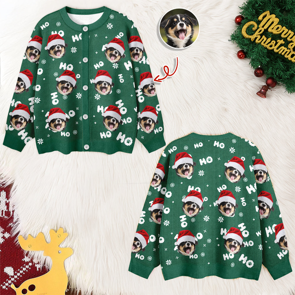 Custom Puppy Photo Ho Ho Ho Chritsmas Cardigan Gift For Pet Lovers CH07 899906