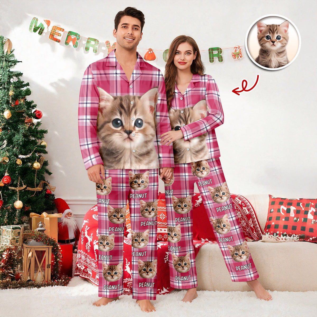 Custom Cat Photo Winter Pattern Pajamas Funny Gift For Cat Lovers CH07 896946
