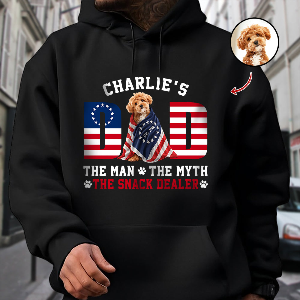 Custom Photo Dog - Dog's Dad The Man The Myth The Dealer American Flag Dark Shirt HO82 901262