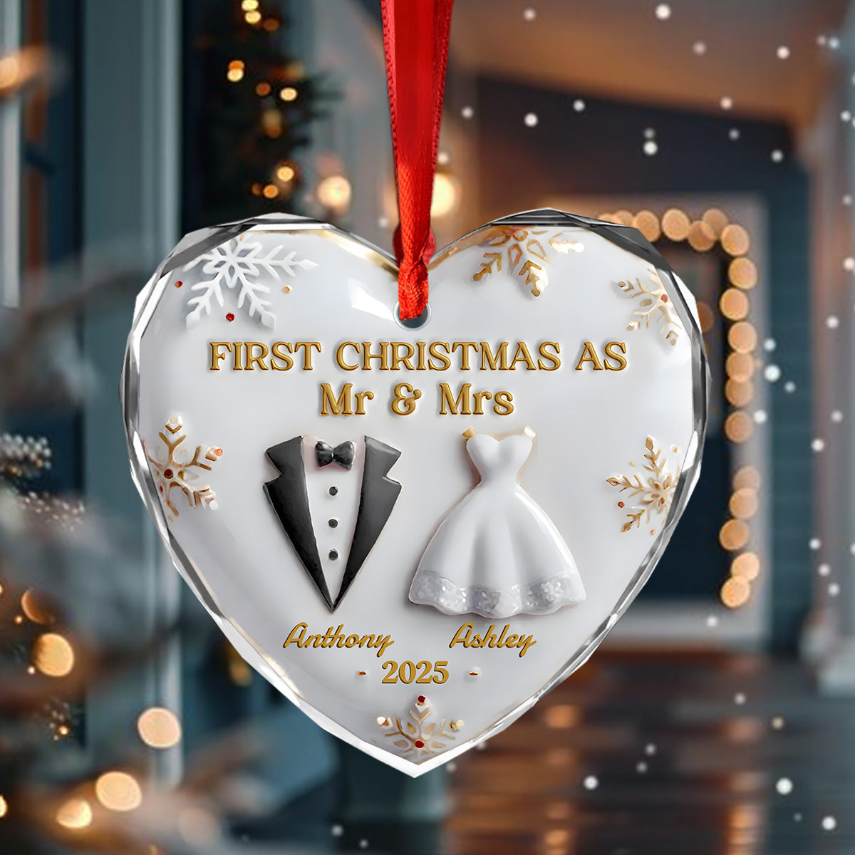 Our First Christmas Together Heart Glass Ornament Personalized Wedding Anniversary Christmas Ornament CH07 896944