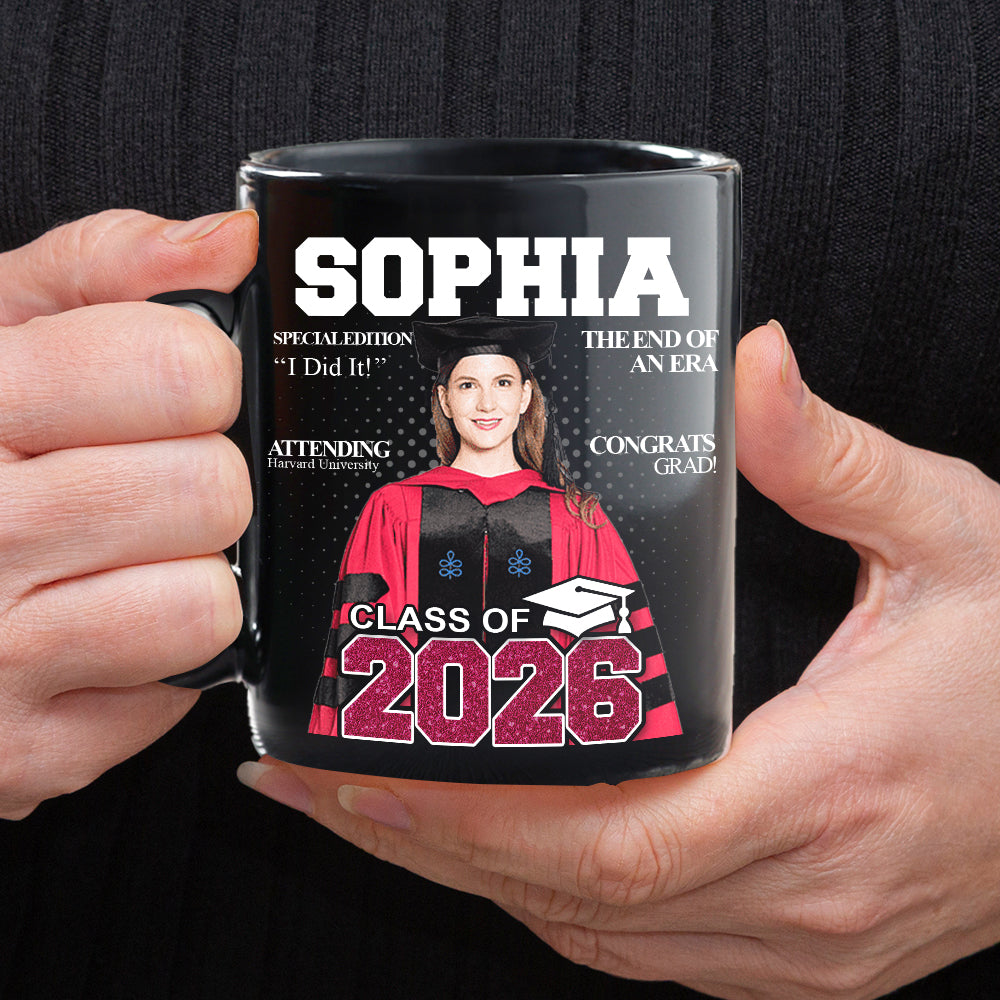 Custom Photo Congrats Class Of 2026 Magazine Graduation Gift Black Mug LM32 899367