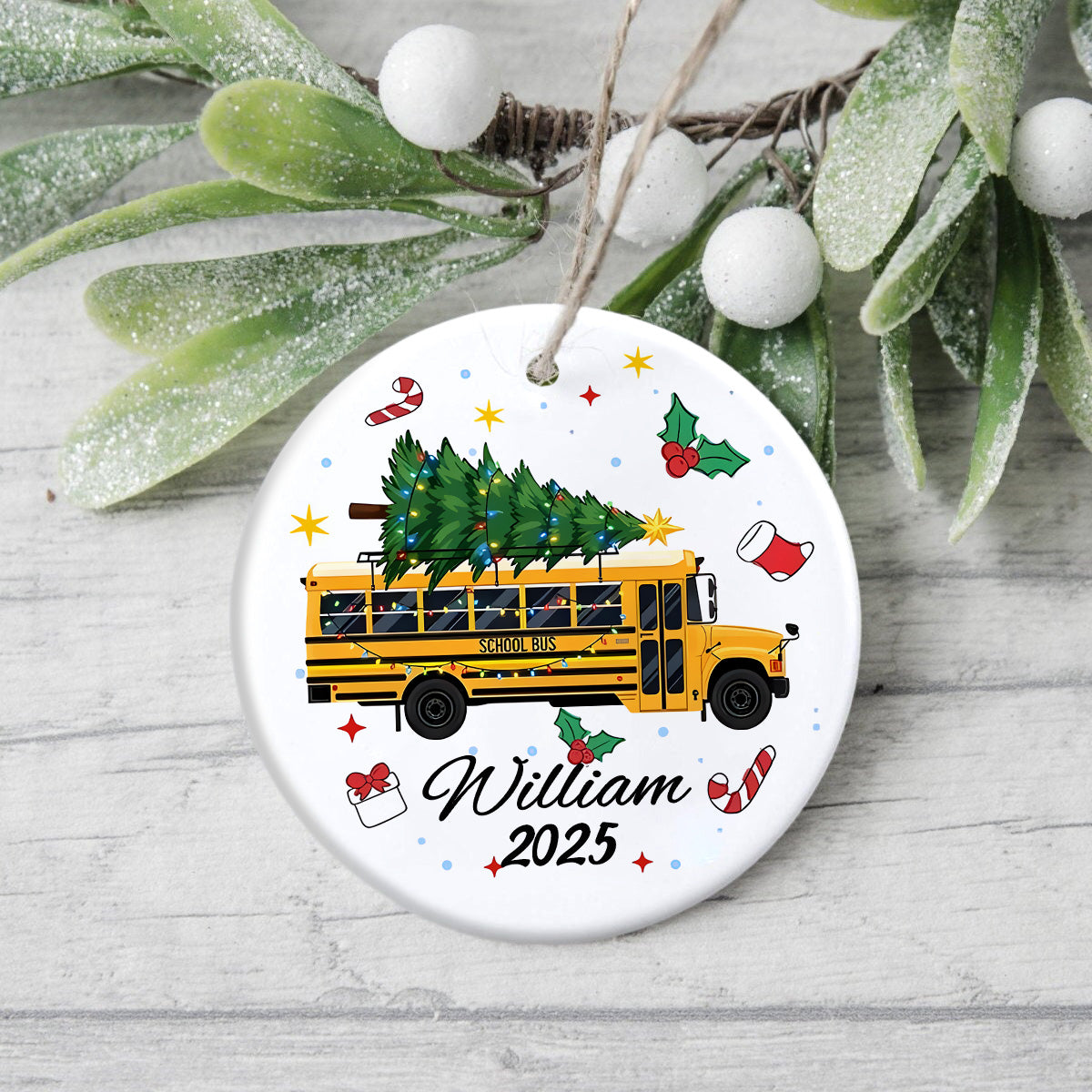 Custom Kids Vehicle – Tractor, Bus, Police Car, Truck Christmas Ceramic Ornament LM32 897401