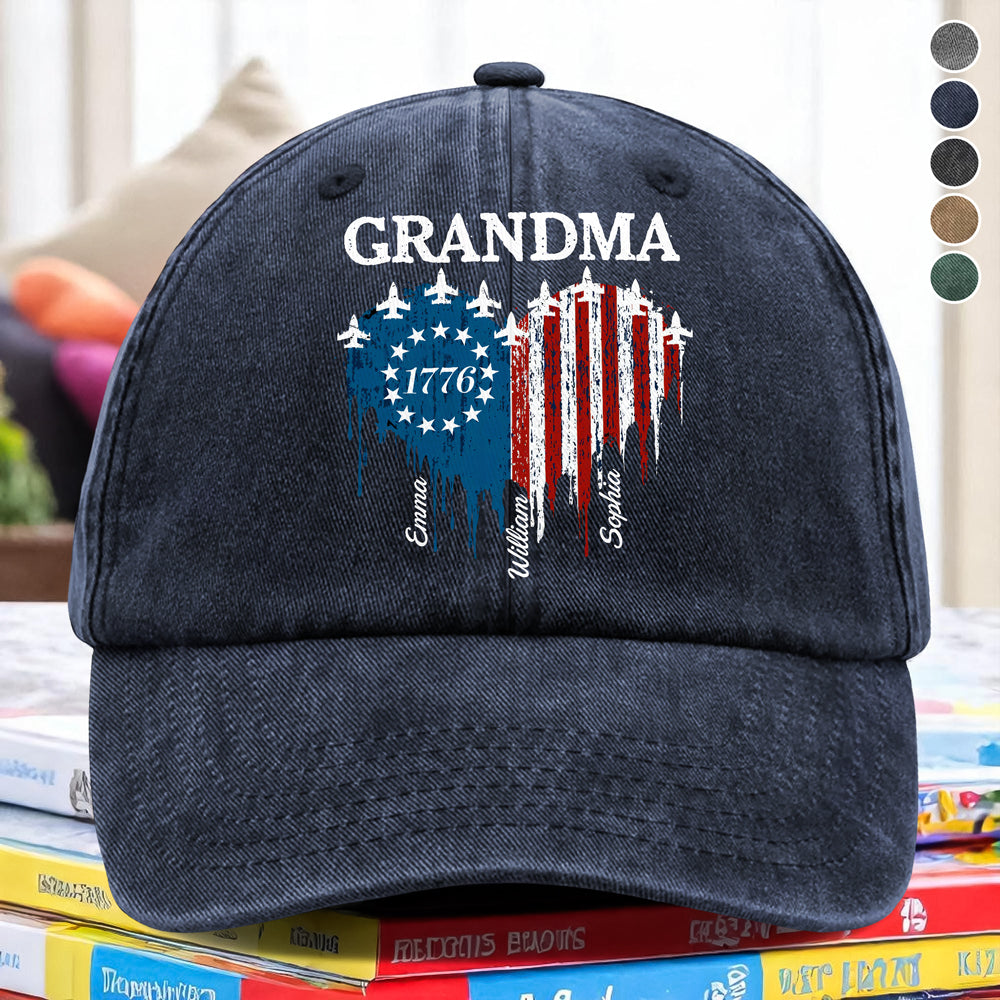 Custom Name American Grandma Washed Denim Baseball Cap CH07 910550