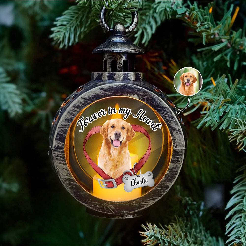 Custom Dog Photo Forever In My Heart Memorial Christmas Lantern HA75 897914