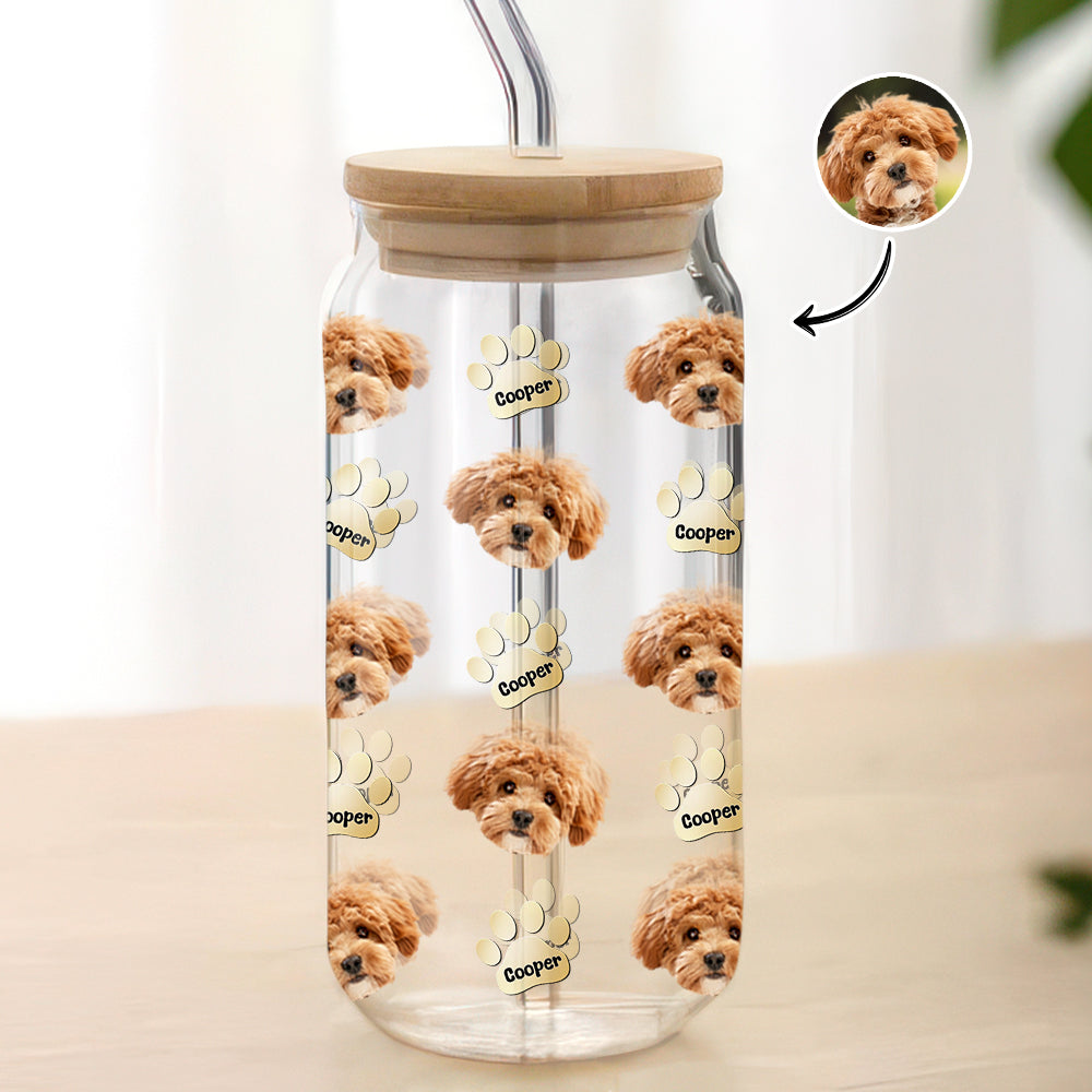 Custom Dog Cat Pet Photo Glass Can With Lid Gift for Pet Lovers HA75 898420