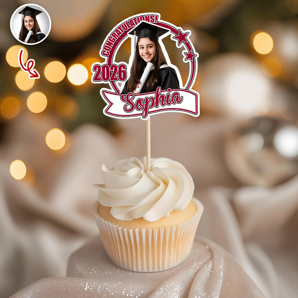 Custom Photo 2026 Graduation Cupcake Topper Personalized Name Party Graduation Gift TH10 898987