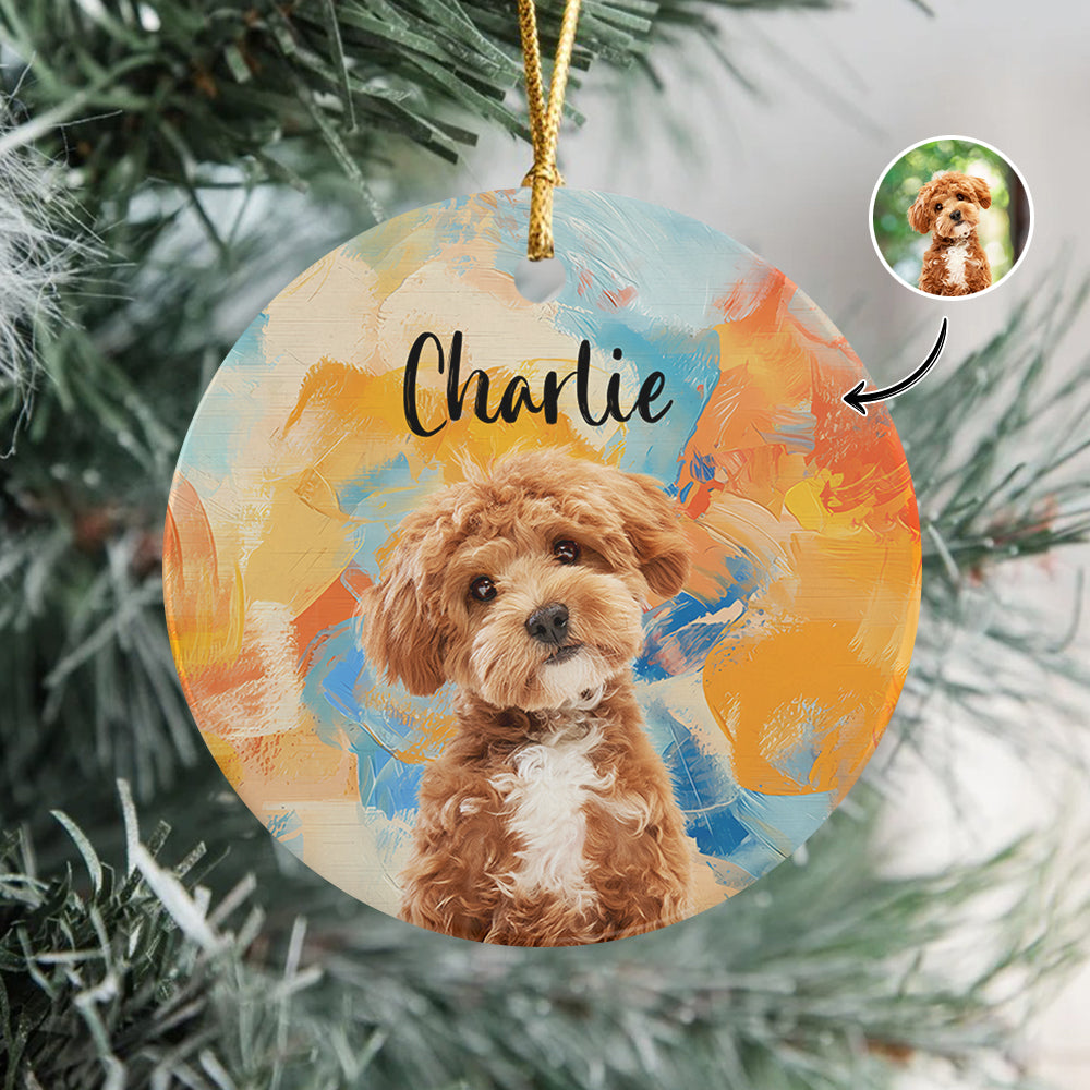 Custom Cute Dog Photo Colorful Background Ceramic Ornament LM32 895125