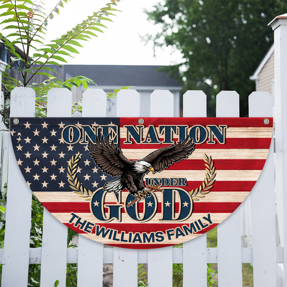Custom Family Name American Flag One Nation Under God Soaring Patriotic Non-Pleated Fan Flag HO82 901944