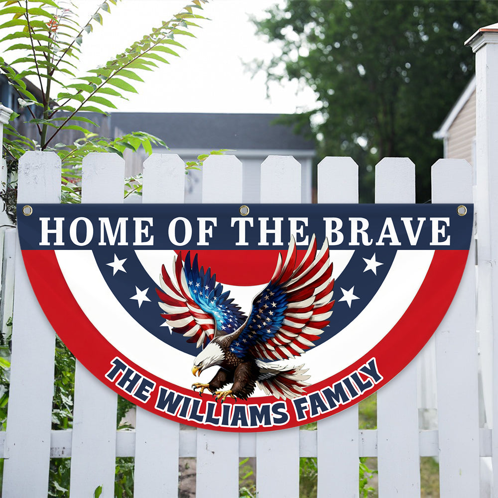 Custom Family Name Home Of The Brave Patriotic Eagle Non-Pleated Fan Flag HO82 901942