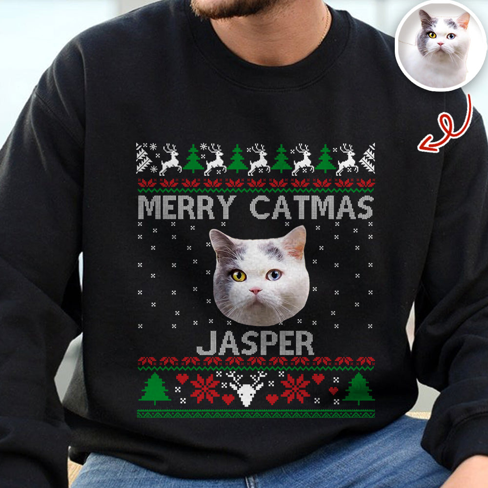 Custom Cat Photo Ugly Christmas Sweatshirt For Cat Lovers TH10 896379