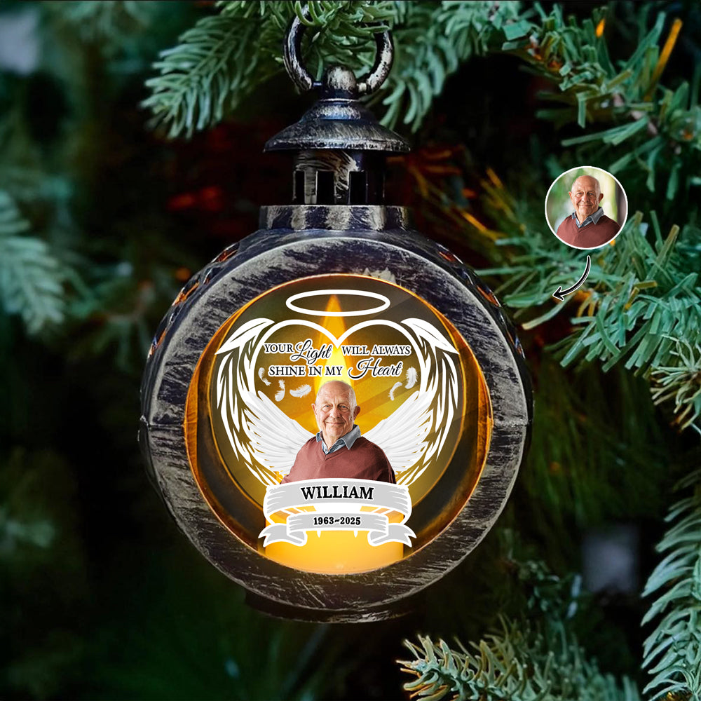 Custom Photo Your Light Will Alwways Shine In My Heart Memorial Christmas Lantern LM32 895785