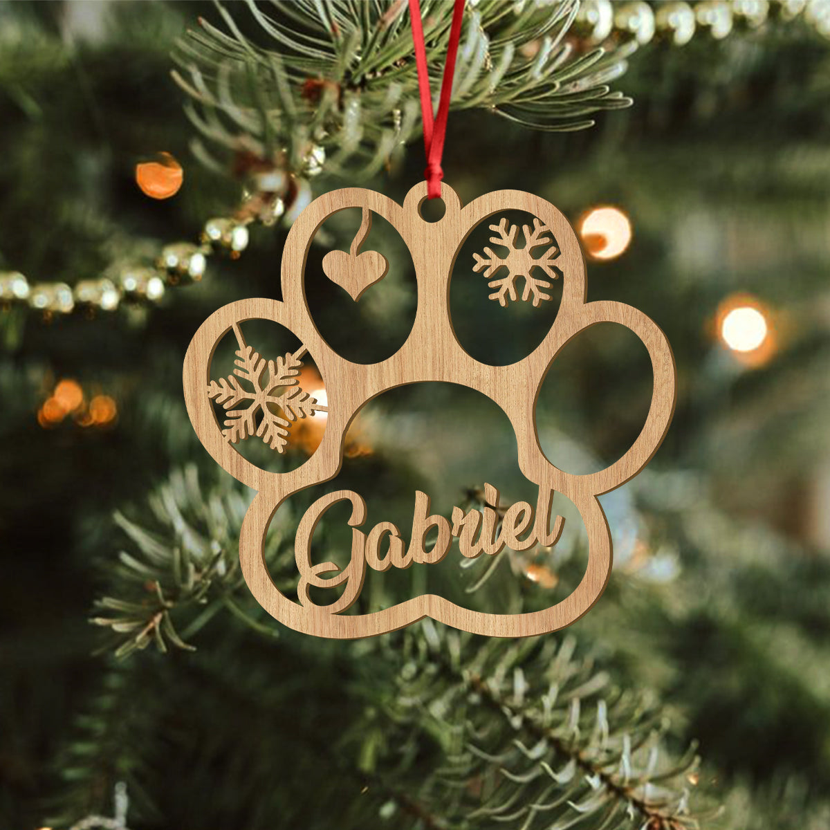 Custom Name Cute Pet With Paw Christmas Gift Wooden Ornament LM32 897339